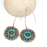 Turquoise Purple Bead Stitched Round Lotus Long Earrings