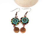 Wire Wrapped Blue Turquoise Picasso Copper Lotus Medium Earrings