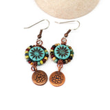 Wire Wrapped Blue Turquoise Picasso Copper Lotus Medium Earrings