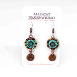 Wire Wrapped Blue Turquoise Picasso Copper Lotus Medium Earrings