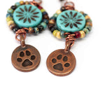 Wire Wrapped Blue Turquoise Picasso Copper Puppy Paws Medium Earrings