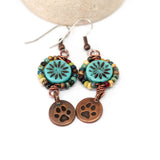 Wire Wrapped Blue Turquoise Picasso Copper Puppy Paws Medium Earrings