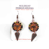 Wire Wrapped Rustic Brown Dragonfly Picasso Copper Heart Large Earrings