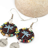 Wire Wrapped Rustic Red Blue Dragonfly Picasso Silver Dream Large Earrings