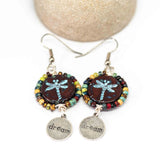 Wire Wrapped Rustic Red Blue Dragonfly Picasso Silver Dream Large Earrings