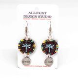 Wire Wrapped Rustic Red Blue Dragonfly Picasso Silver Dream Large Earrings