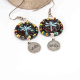 Wire Wrapped Rustic Red Blue Dragonfly Picasso Silver Wish Large Earrings