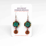 Wire Wrapped Green Floral Picasso Copper Om Medium Earrings