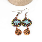 Wire Wrapped Red Blue Floral Picasso Copper Celtic Knot Medium Earrings