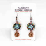 Wire Wrapped Red Blue Floral Picasso Copper Celtic Knot Medium Earrings