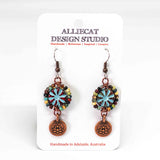 Wire Wrapped Red Blue Floral Picasso Copper Lotus Medium Earrings