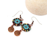 Wire Wrapped Blue Floral Picasso Copper Celtic Knot Medium Earrings