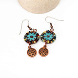 Wire Wrapped Blue Floral Picasso Copper Celtic Knot Medium Earrings