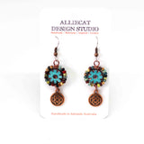Wire Wrapped Blue Floral Picasso Copper Celtic Knot Medium Earrings
