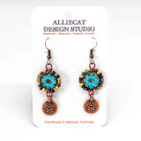 Wire Wrapped Blue Floral Picasso Copper Lotus Medium Earrings