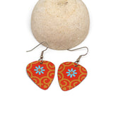 Orange Moroccan Recycled Metal Teardrop Dangle Earrings