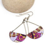 Purple Merry Go Round Recycled Metal Half Moon Dangle Earrings