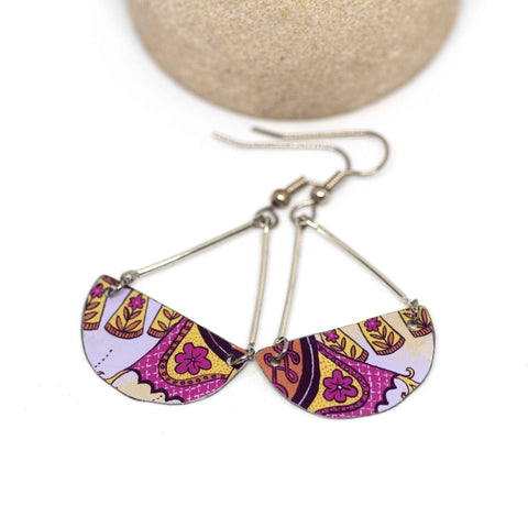 Purple Merry Go Round Recycled Metal Half Moon Dangle Earrings