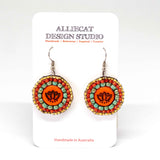 Orange Turquoise Bead Stitched Round Lotus Earrings