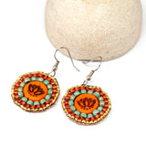 Orange Turquoise Bead Stitched Round Lotus Earrings