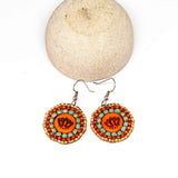 Orange Turquoise Bead Stitched Round Lotus Earrings