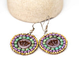 Purple Turquoise Bead Stitched Round Lotus Earrings
