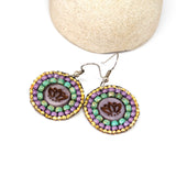 Purple Turquoise Bead Stitched Round Lotus Earrings