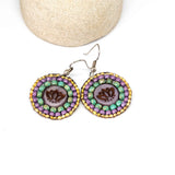 Purple Turquoise Bead Stitched Round Lotus Earrings