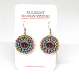 Purple Turquoise Bead Stitched Round Lotus Earrings