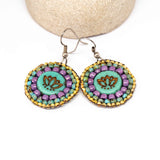 Turquoise Purple Bead Stitched Round Lotus Earrings