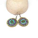 Turquoise Purple Bead Stitched Round Lotus Earrings