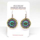 Turquoise Purple Bead Stitched Round Lotus Earrings