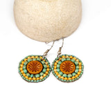 Orange Turquoise Bead Stitched Round Star Earrings