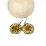 Orange Turquoise Bead Stitched Round Star Earrings
