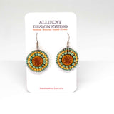 Orange Turquoise Bead Stitched Round Star Earrings