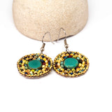 Yellow Picasso Bead Stitched Round Earrings