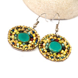 Yellow Picasso Bead Stitched Round Earrings