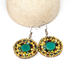 Yellow Picasso Bead Stitched Round Earrings