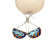 Tiger Orange Navy Recycled Metal Half Moon Dangle Earrings