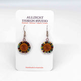 Wire Wrapped Mustard Orange Copper Aster Star Copper Earrings