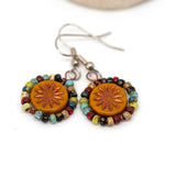 Wire Wrapped Mustard Orange Copper Aster Star Copper Earrings
