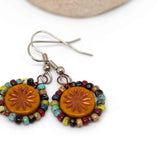 Wire Wrapped Mustard Orange Copper Aster Star Copper Earrings
