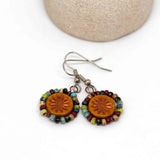 Wire Wrapped Mustard Orange Copper Aster Star Copper Earrings