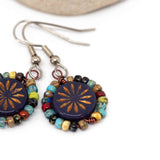 Wire Wrapped Purple Bronze Aster Star Copper Earrings