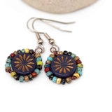 Wire Wrapped Purple Bronze Aster Star Copper Earrings