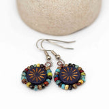 Wire Wrapped Purple Bronze Aster Star Copper Earrings
