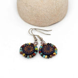 Wire Wrapped Purple Bronze Aster Star Copper Earrings