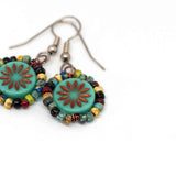 Wire Wrapped Turquoise Green Copper Aster Star Copper Earrings