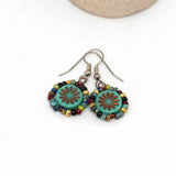 Wire Wrapped Turquoise Green Copper Aster Star Copper Earrings