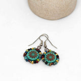 Wire Wrapped Turquoise Green Copper Aster Star Copper Earrings